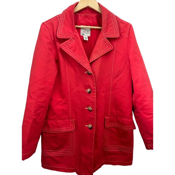 Old Navy Red Utility Chore Jacket Large Contrast Stitch Workwear Y2K Vibe - Picture 1 of 7